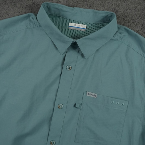 Columbia Other - Columbia PFG Button Up Shirt Mens L Blue Green Omni-Shade Ripstop Vented Fishing